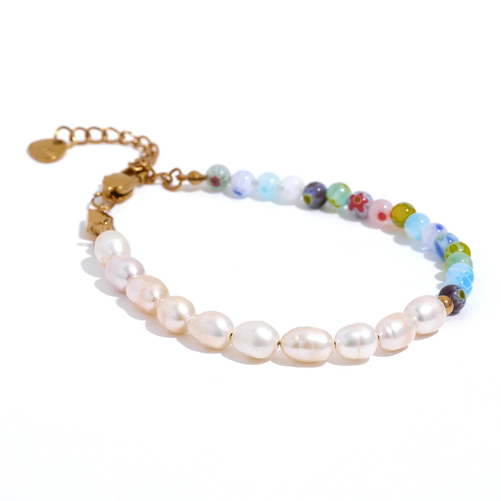 Coloured Glaze Pearl Necklace & Bracelet Set