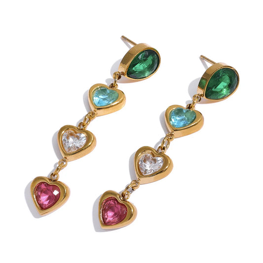 Colorful Zirconia Heart Dangles
