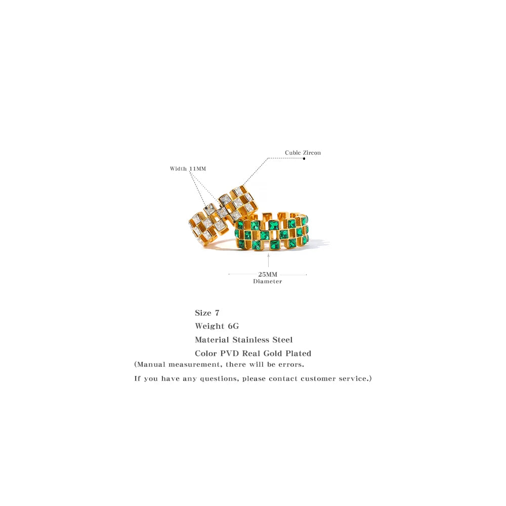 Bling Green White Color Cubic Zirconia Grid Hollow Ring
