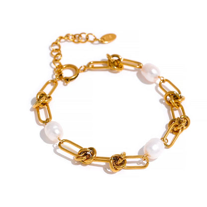 Trendy Natural Pearl Stainless Steel Necklace & Bracelet Set