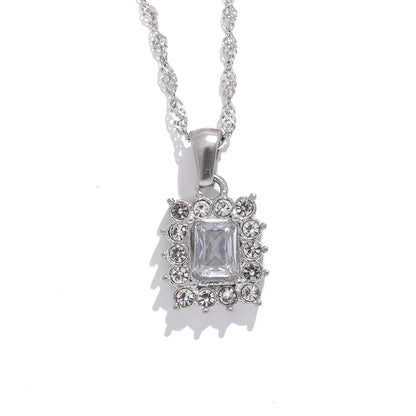 Shiny Cubic Zirconia Square Pendant Necklace