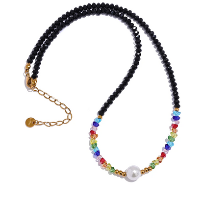 Black & Pearl Crystal Bead Necklace