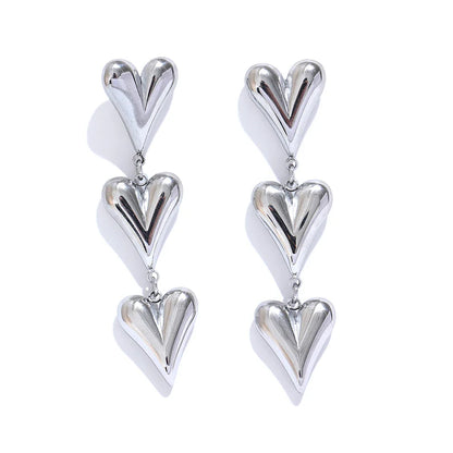 Yhpup Fashion Stainless Steel Metal Heart Love Drop Dangle Earrings  Anti Allergy Charm Romantic Daily Jewelry for Women Gift
