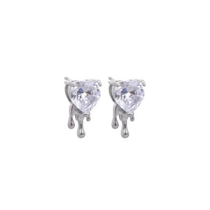 Cubic Zirconia Heart Stud Earrings