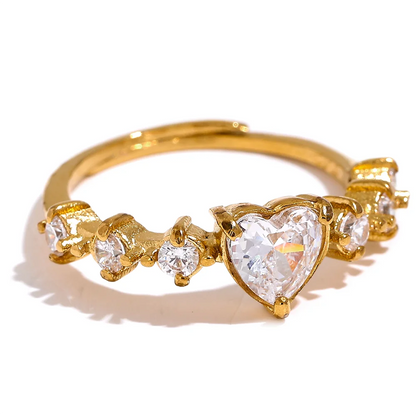 White Green Bling Cubic Zirconia Heart Adjustable Romantic Ring