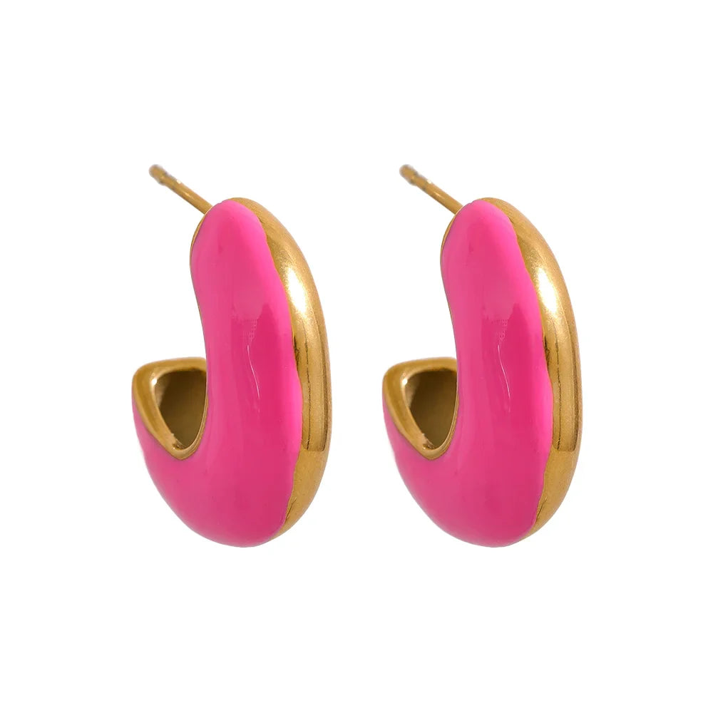 Multicolor Enamel Geometric Huggie Earrings