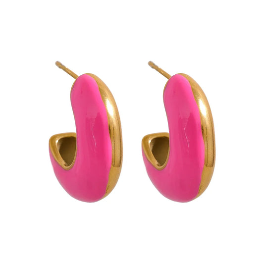 Multicolor Enamel Geometric Huggie Earrings
