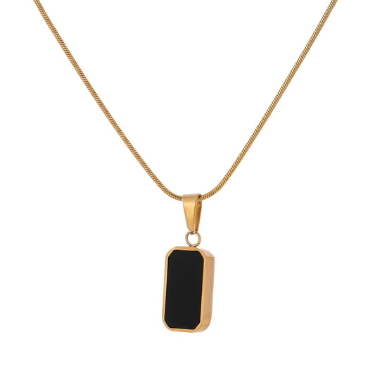 Black White Enamel Shell Pendant Necklace