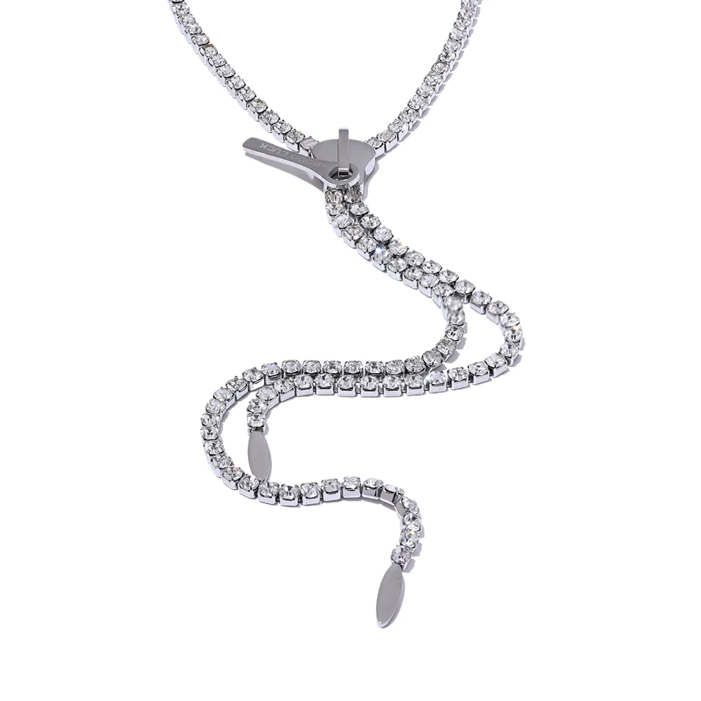 CZ Zip Sweater Chain Necklace