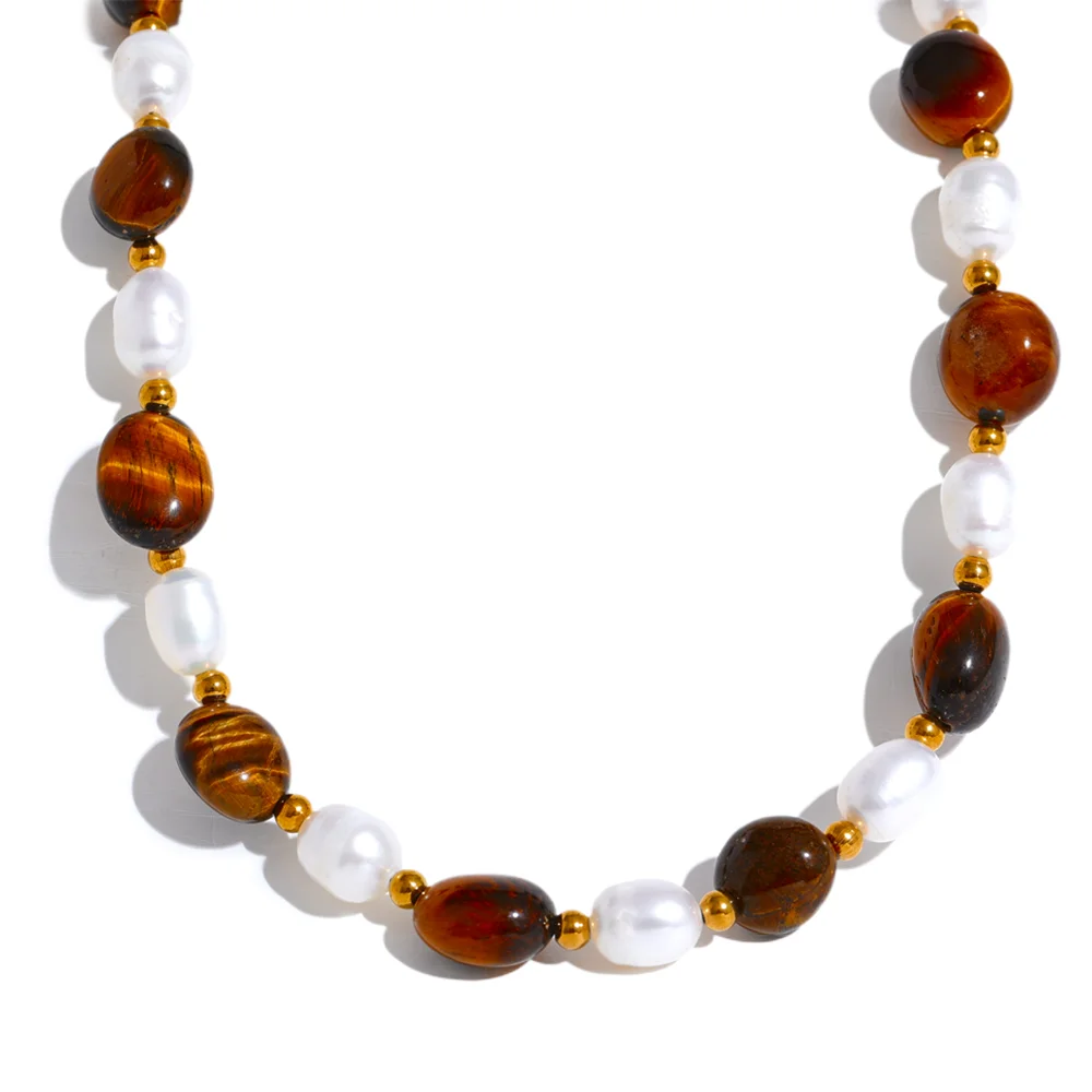 Tiger Stone & Pearl Necklace