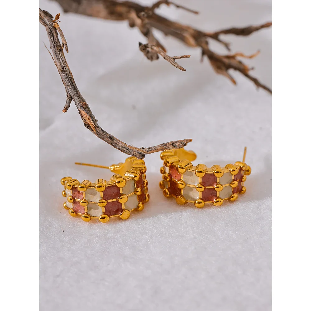 Enamel C-Shape Earrings
