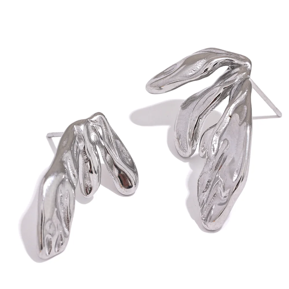 Flower Leaf Asymmetrical AB Stud Earrings
