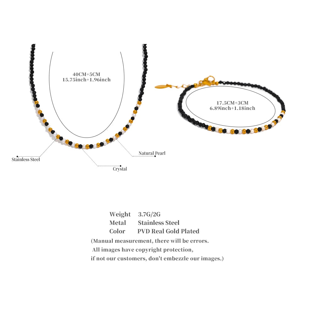 Black Crystal Pearl Necklace & Bracelet Set
