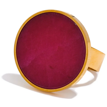 Adjustable Natural Stone Round Wide Ring