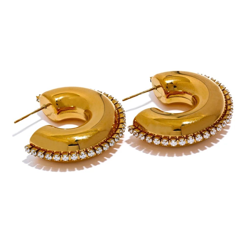 Cubic Zirconia Geometric C Shape Earrings