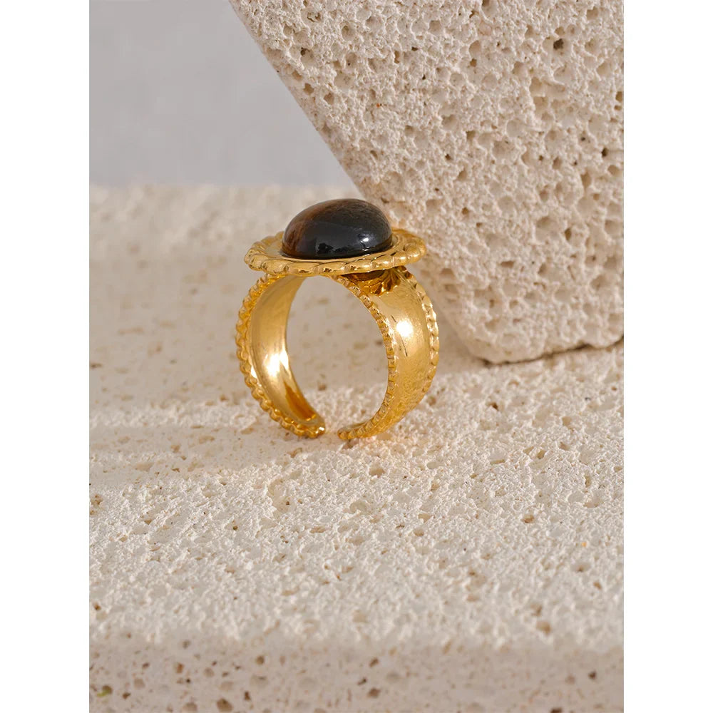 Tiger Natural Stone Wide Chunky Ring