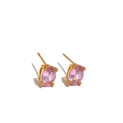 Green Geometric Stud Earrings