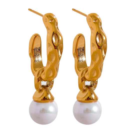 Vintage Pearl Geometric Hoop Earrings