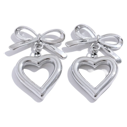 Gold Bow Heart Drop Earrings