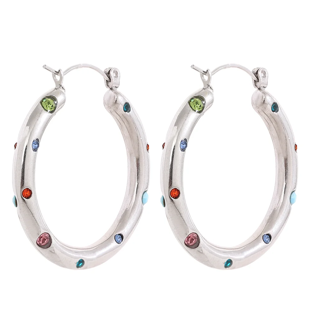 Colorful CZ Hoop Earrings