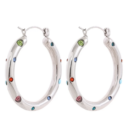 Colorful CZ Hoop Earrings