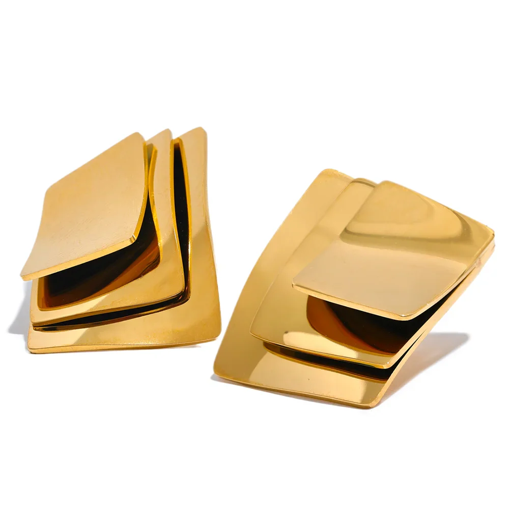 Glossy Square Layered Overlay Stud Earrings