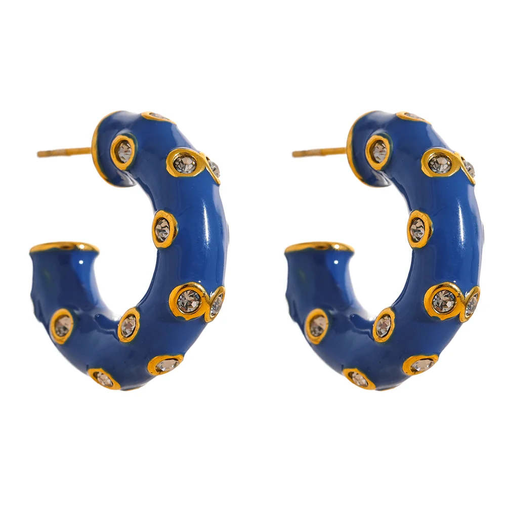 Colorful Enamel C-Shape Huggie Earrings