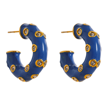 Colorful Enamel C-Shape Huggie Earrings