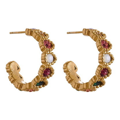 Colorful Zirconia C-Shaped Earrings