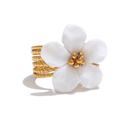 Natural Shell Flower Open Gold Color Ring