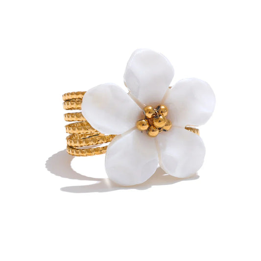 Natural Shell Flower Open Gold Color Ring