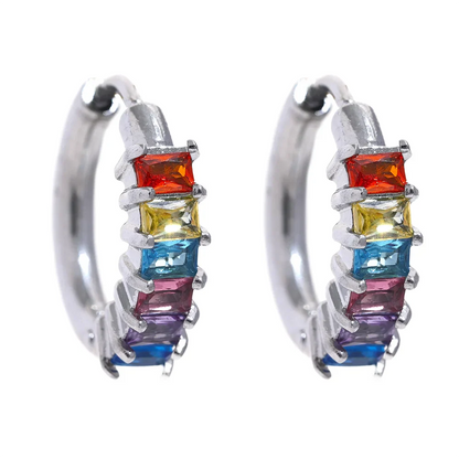 Rainbow Zirconia Hoop Earrings