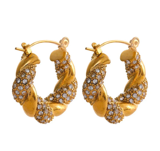 Twisted Gold Zirconia Hoop Earrings