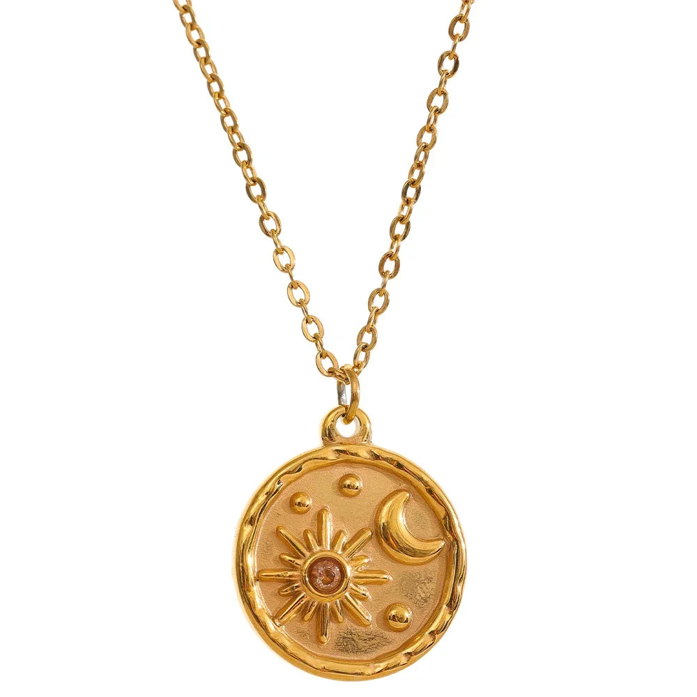 Celestial Moon Sun Pendant Necklace