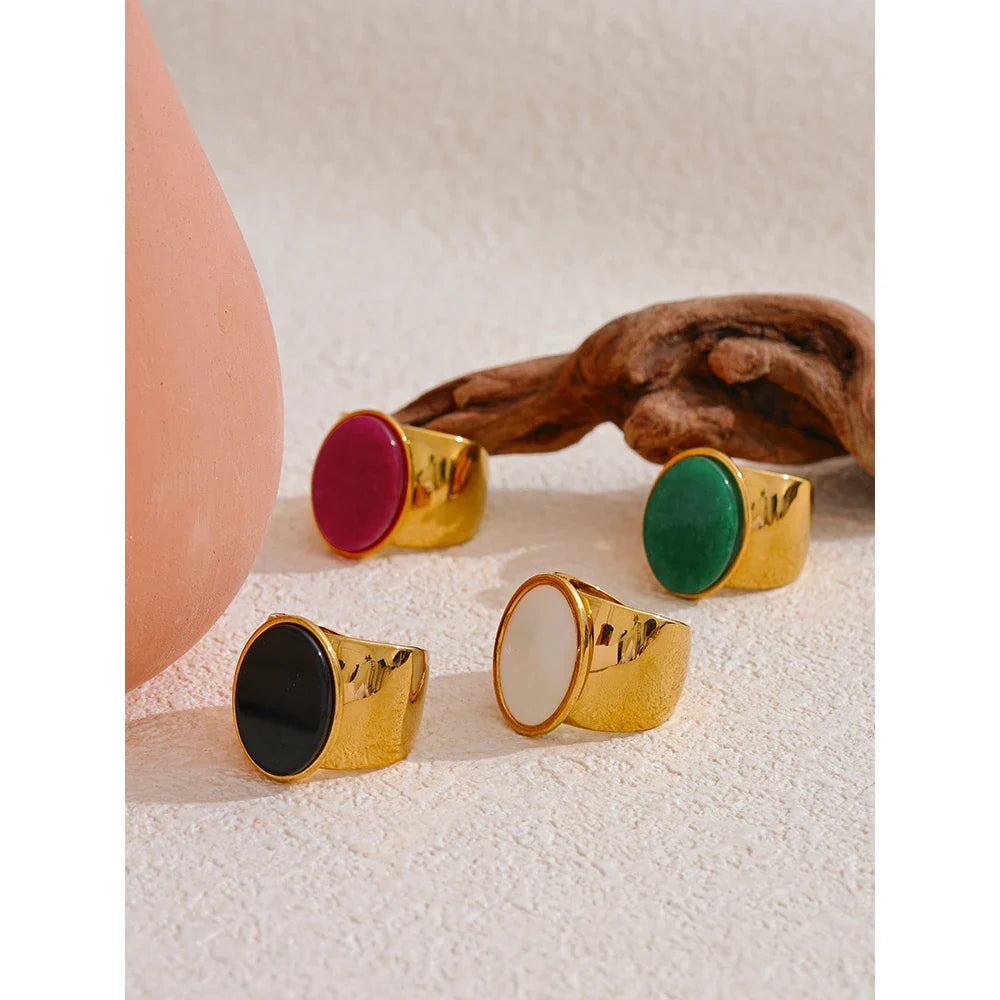 Wide band rings with stones