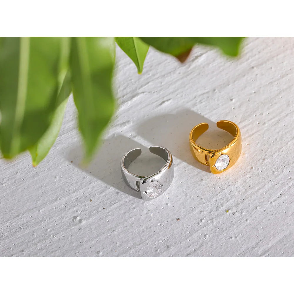 Chunky Shiny Cubic Zirconia Cast Geometric Wide Ring