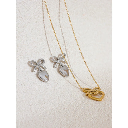 Bow knot Heart Lover Necklace Earrings Set