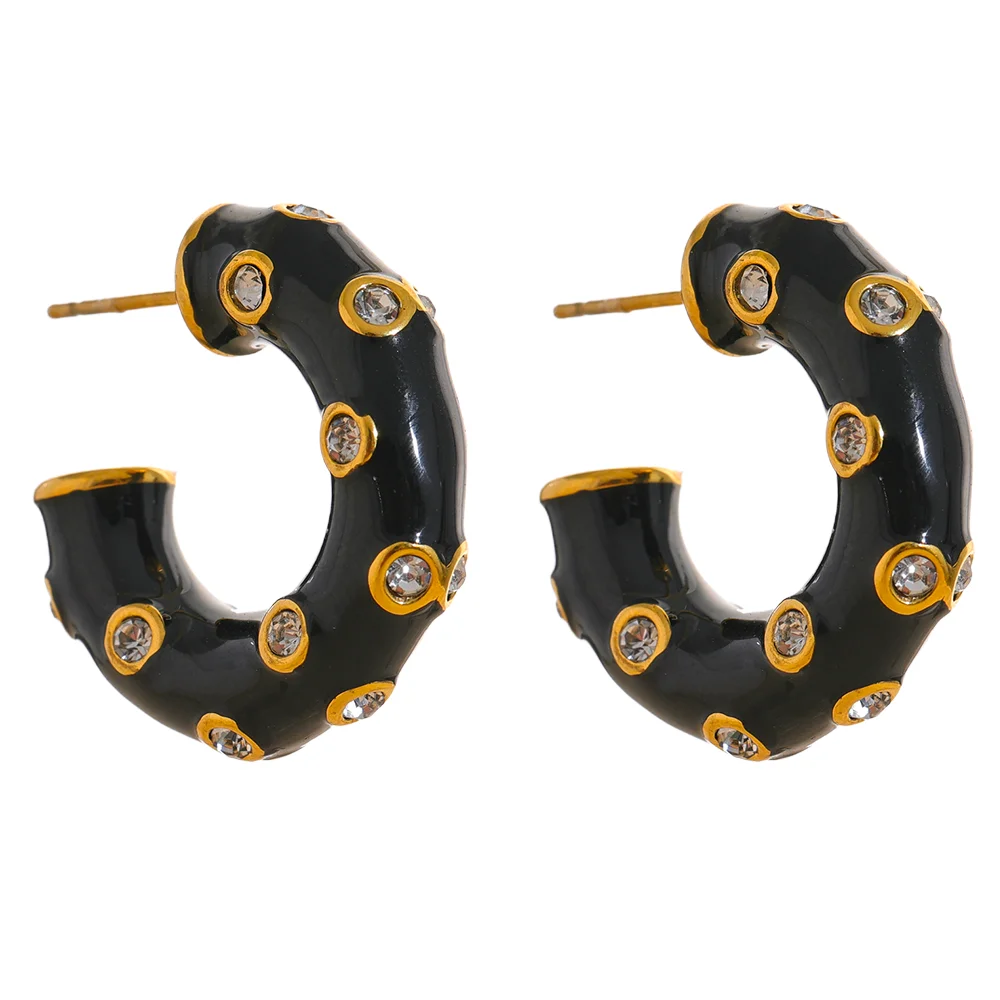Colorful Enamel C-Shape Huggie Earrings