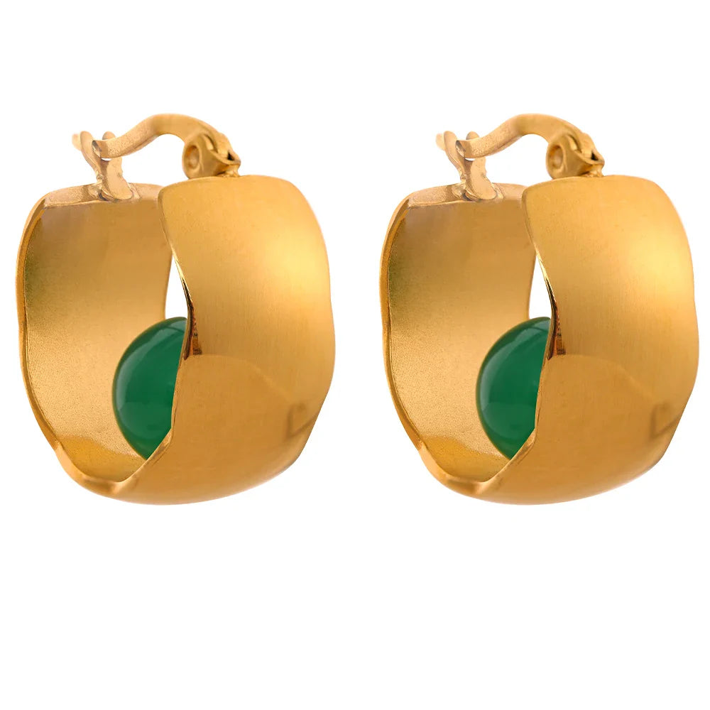 Green Agate Huggie Hoop Earrings