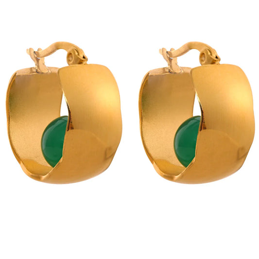 Green Agate Huggie Hoop Earrings