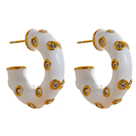 Colorful Enamel C-Shape Huggie Earrings