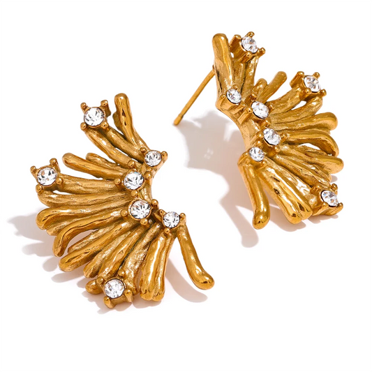 Gold Zircon Flower Stud Earrings