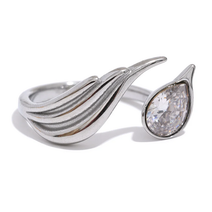 Cubic Zirconia Feather Fashion Ring Women
