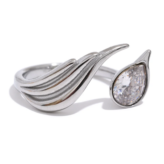 Cubic Zirconia Feather Fashion Ring Women