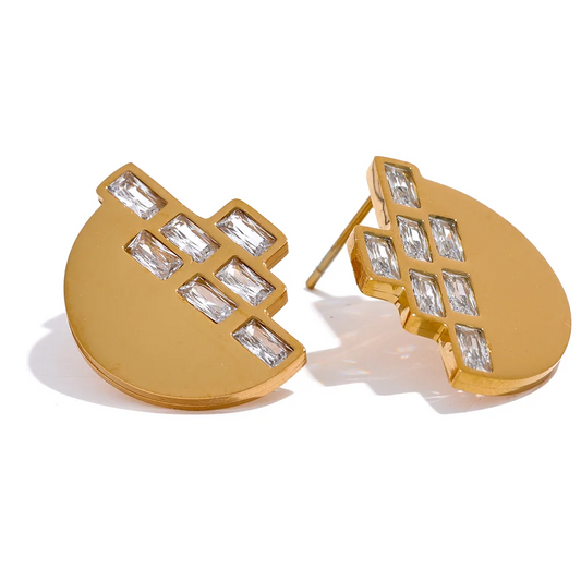 Cubic Zirconia Half-Round Stud Earrings