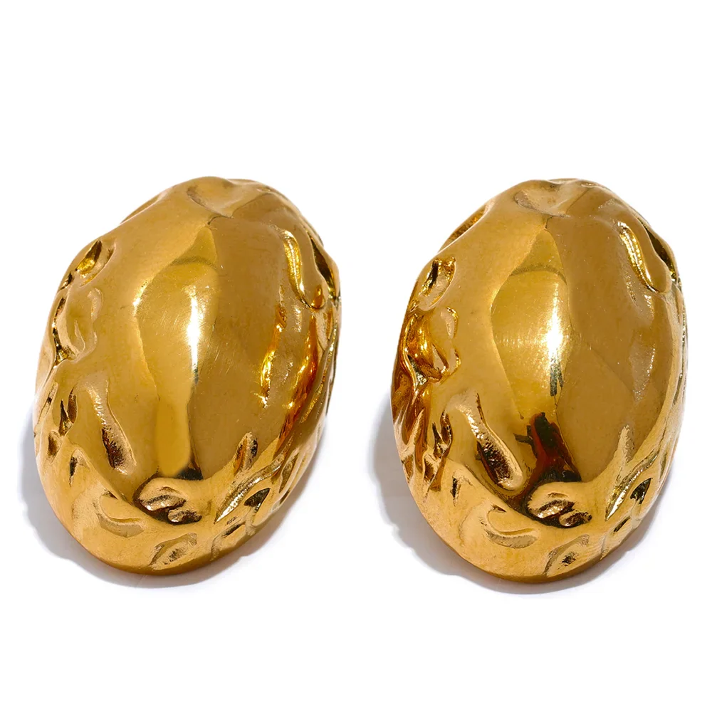 Oval Hollow Metal Stud Earrings