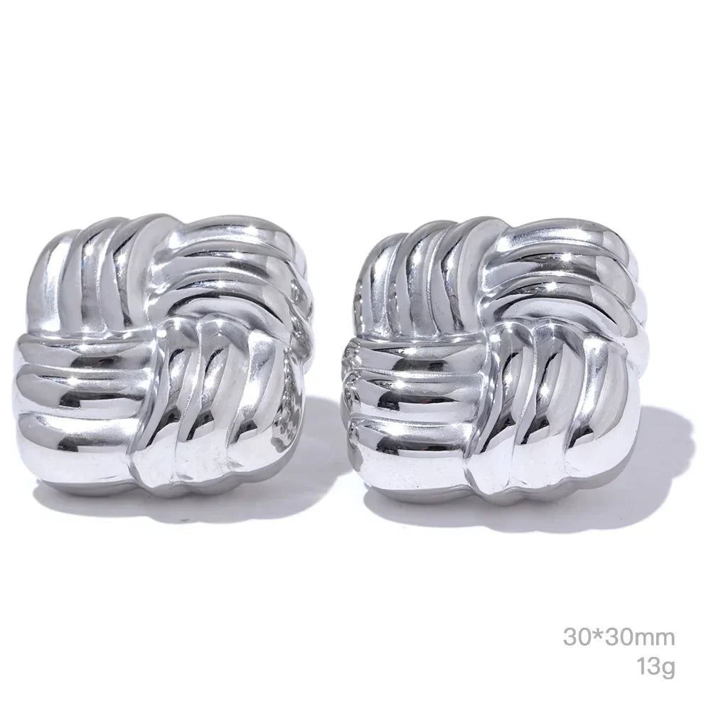 Square Stripe Stud Earrings