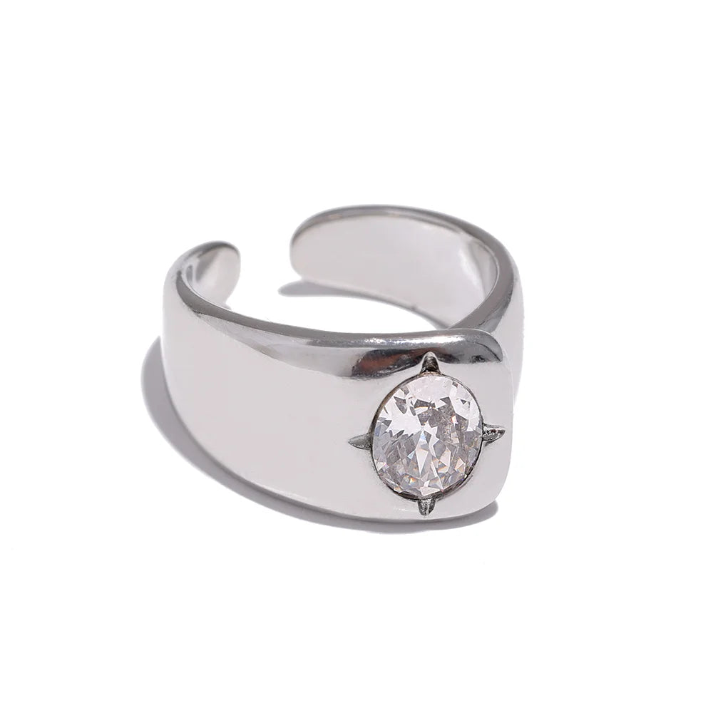 Chunky Shiny Cubic Zirconia Cast Geometric Wide Ring