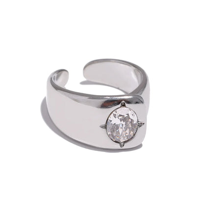 Chunky Shiny Cubic Zirconia Cast Geometric Wide Ring