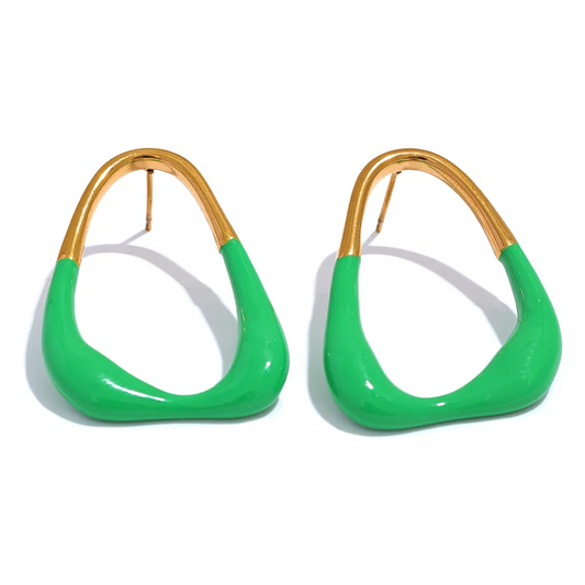 Green Enamel Geometric Stud Earrings